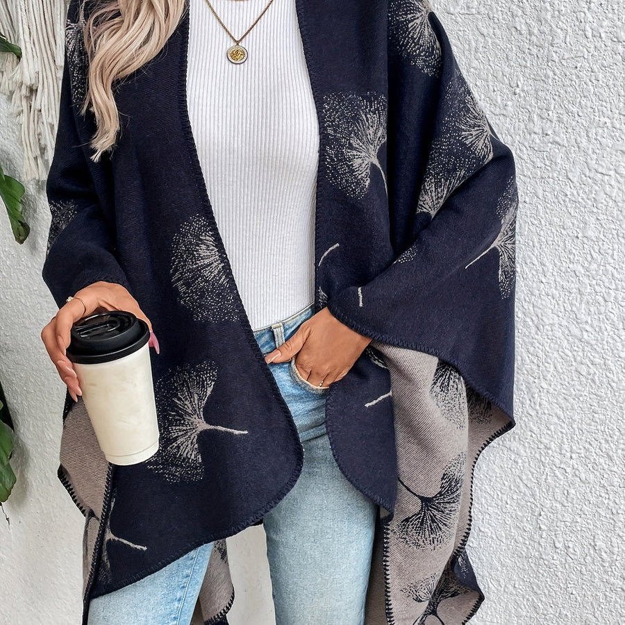 Damen Poncho Cape mit offenem Vorderteil und geometrischem Muster – Boho Stil für Alltag und Freizeit