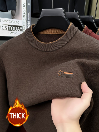 Herren Rundhals-Pullover in verschiedenen Farben, weiches Material, mit Rippbündchen und Logoplatte