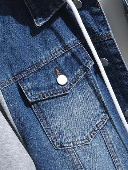 Herren Jeansjacke mit Kapuze und langen Ärmeln