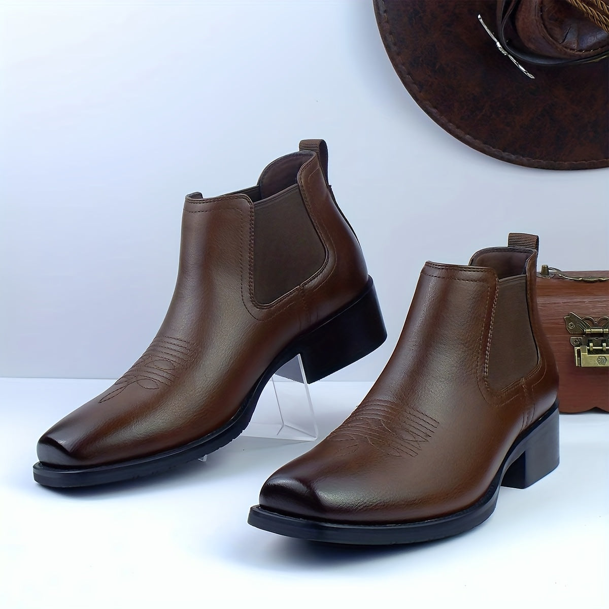 Chelsea Boots mit Western-Stickerei, Blockabsatz und elastischen Einsätzen für Herren