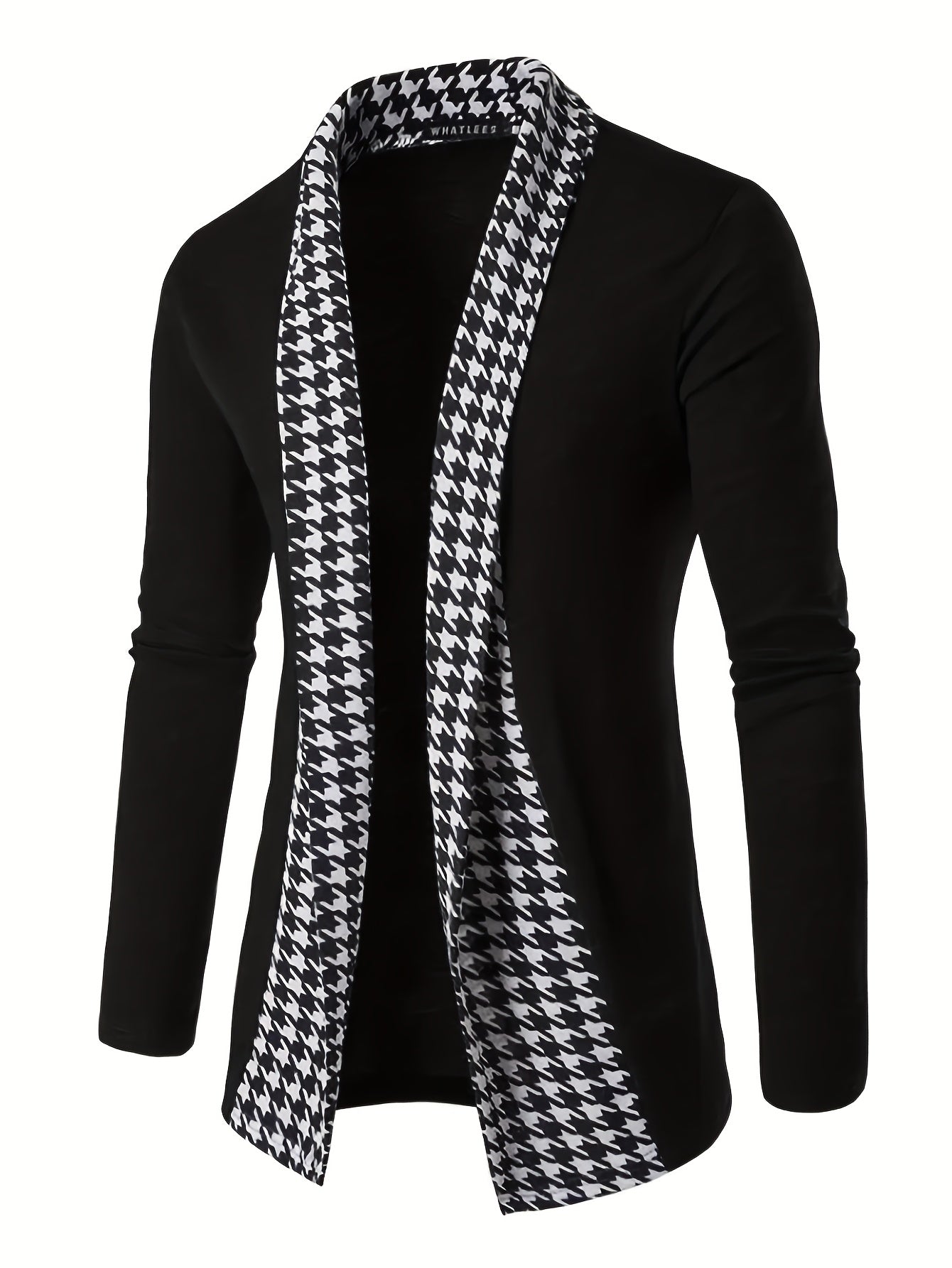 Herren Cardigan Schwarz mit Hahnentritt-Muster Offene Vorderseite