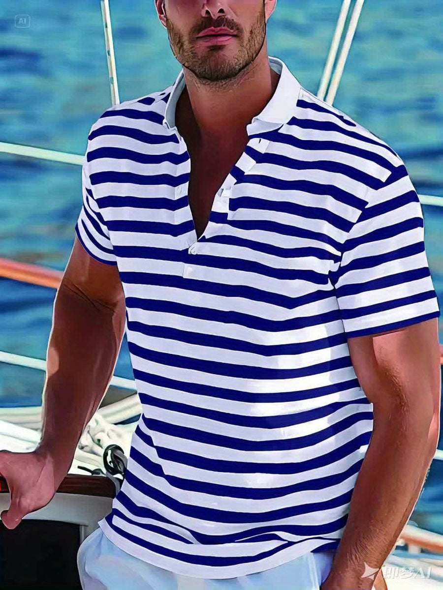 Herren Poloshirt im maritimen Streifen-Look – Perfekt für Freizeit & Segelausflüge