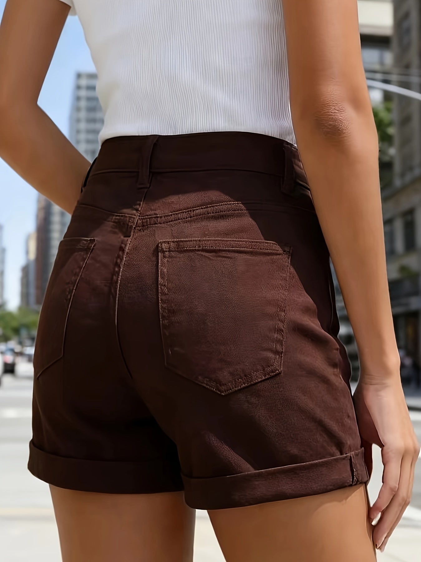Damen High-Waist Jeansshorts mit Umschlag – Klassischer, vielseitiger Freizeitstil