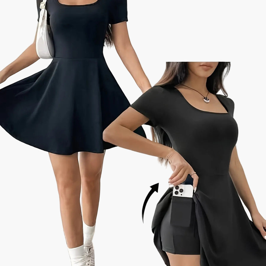 Damen Skaterkleid Elegant Kurzarm Freizeitkleid für Alltag und Ausgehen