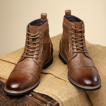 Herren Schnürstiefel Braun mit Schnallen und Profilsohle