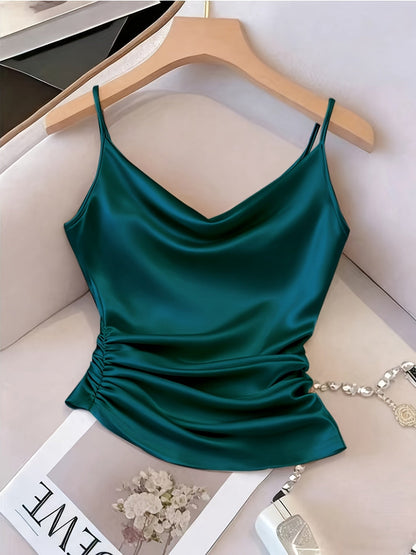 Damen Satin-Top mit Wasserfallausschnitt und Raffungen – Elegantes Camisole für besondere Anlässe