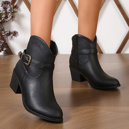 Damen Stiefelette mit Western-Schnalle & Blockabsatz, Braun