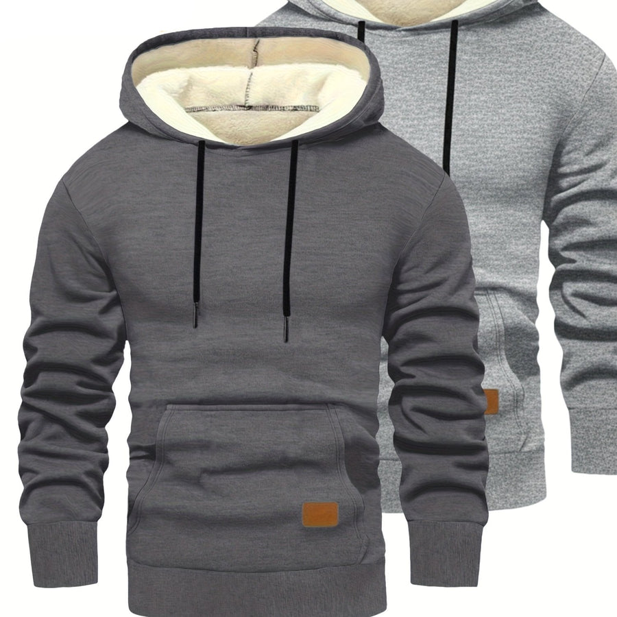 Herren Hoodie 2er Set gefüttert mit Kapuze Kängurutasche Schwarz Grau