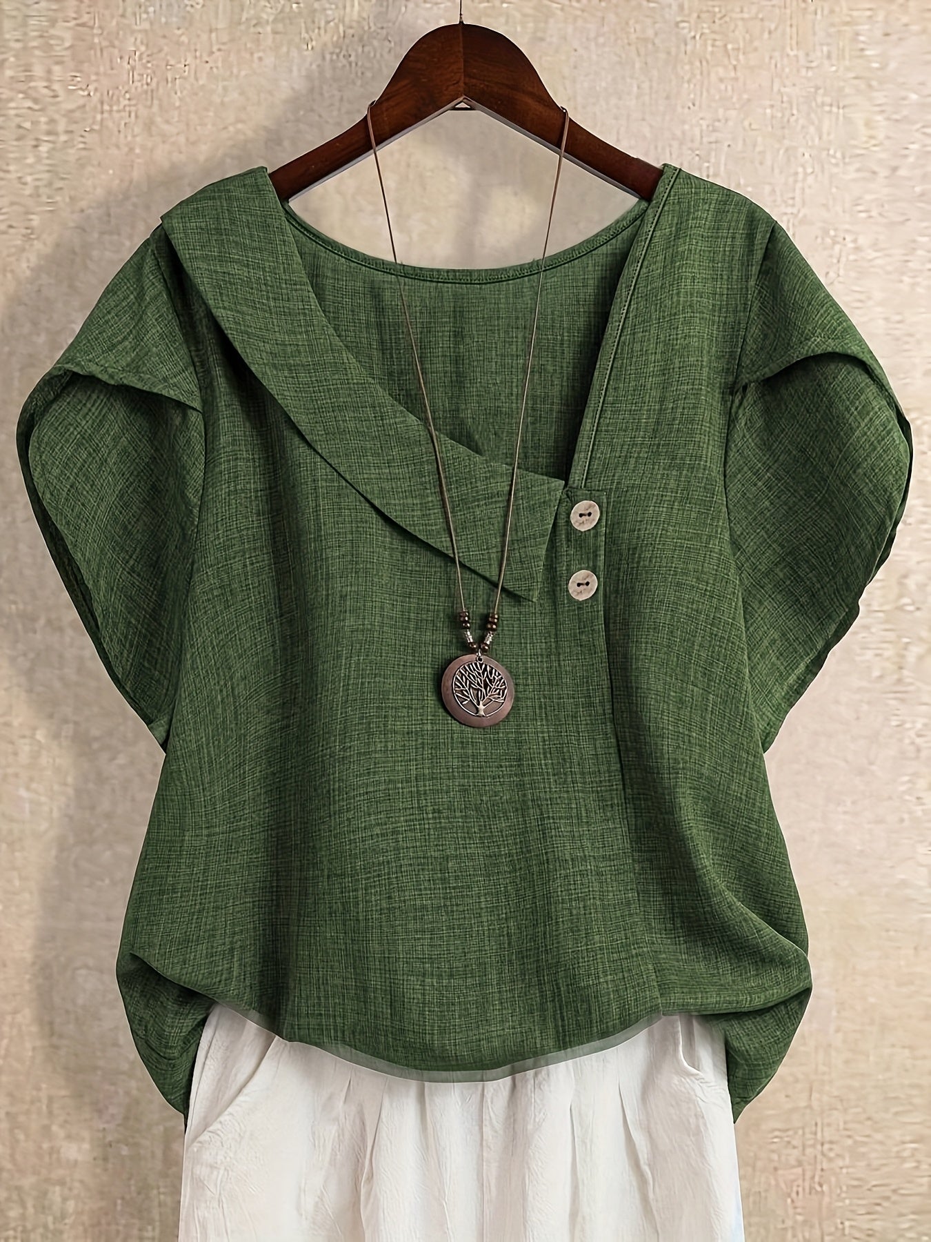 Damen Asymmetrische Tunika Bluse mit Knopfdetail und weitem Schnitt – Stilvolles Freizeit- und Büro-Outfit