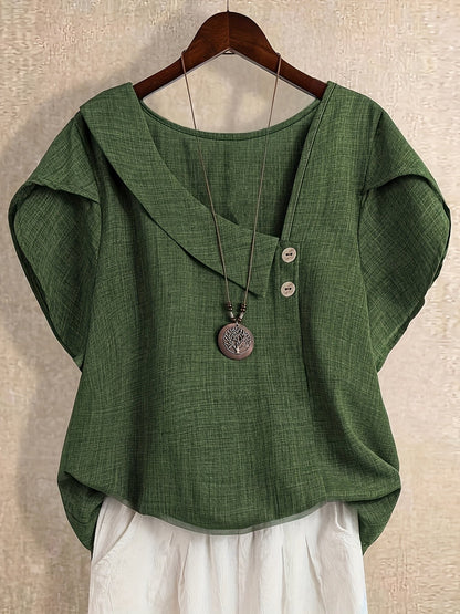 Damen Asymmetrische Tunika Bluse mit Knopfdetail und weitem Schnitt – Stilvolles Freizeit- und Büro-Outfit