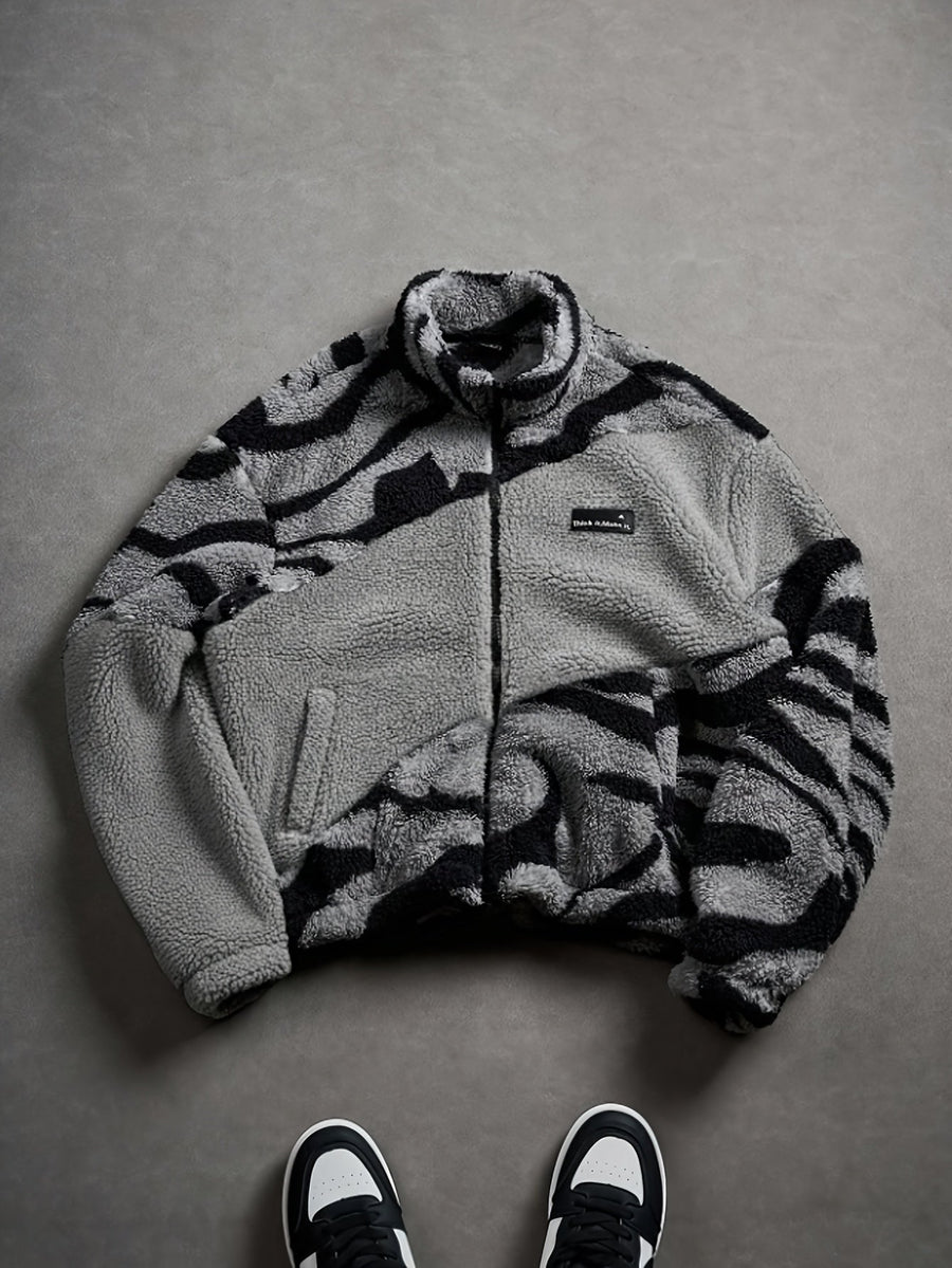 Fleecejacke mit Stehkragen und Reißverschluss, mehrfarbig