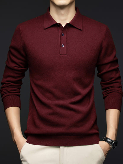 Herren Langarm Polohemd Strickpullover mit Knopfleiste