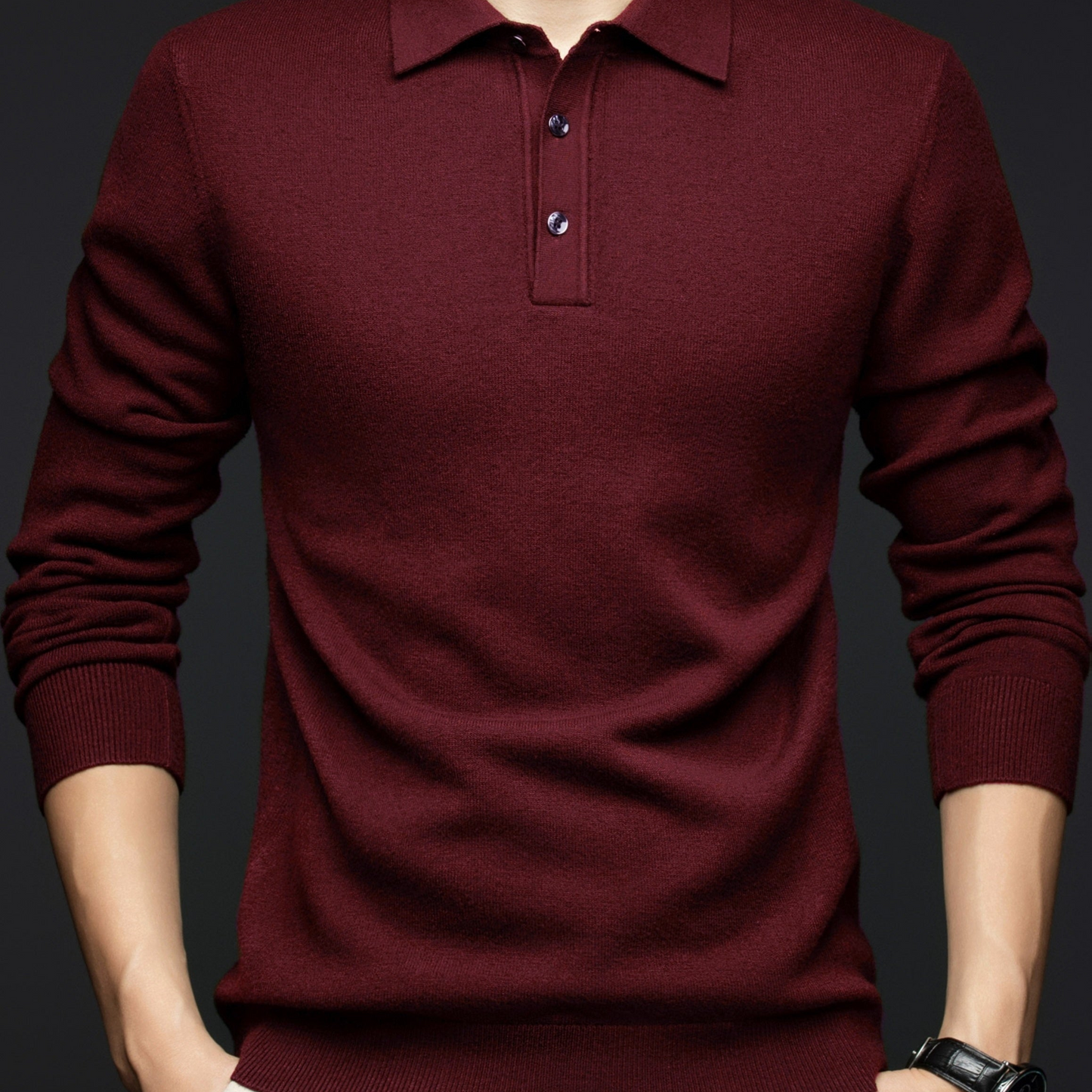 Herren Langarm Polohemd Strickpullover mit Knopfleiste