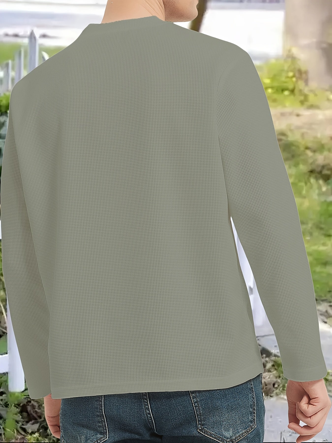 Herren Langarmshirt Henley Kragen Rippstruktur V-Ausschnitt Freizeit Business