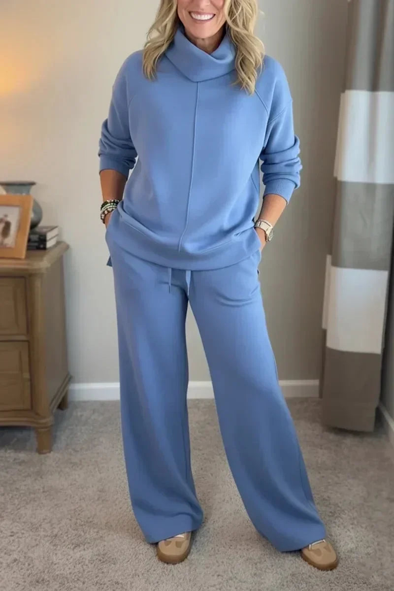 Dames loungewear-set met coltrui en wijde broek