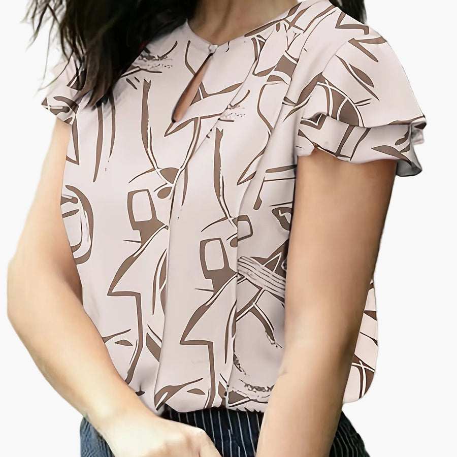 Damen Elegante Bluse mit Volantärmeln und Schlüssellochausschnitt – Perfekt für Büro und Ausgehen