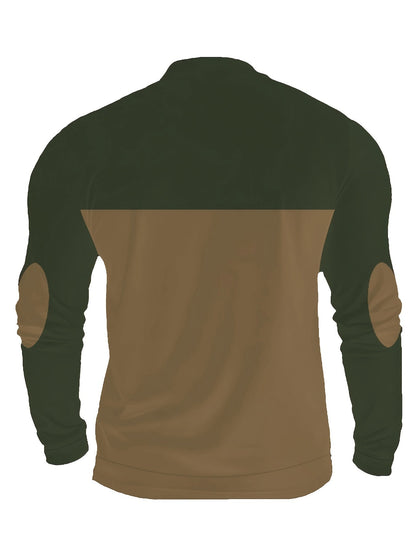 Herren Halb-Reißverschluss Pullover mit Kompass-Motiv, Kragen & Ellenbogen-Patches, Zweifarbig