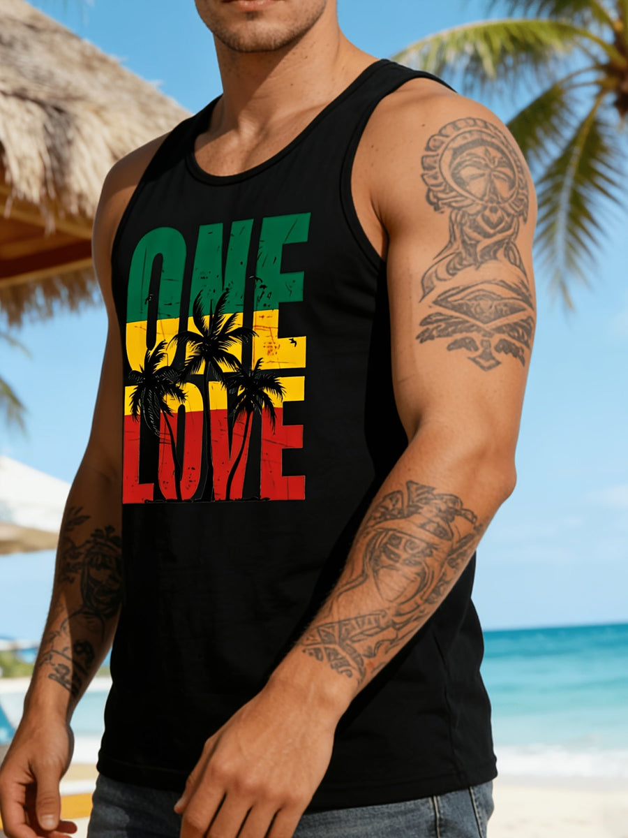 Herren Tanktop One Love Reggae Style mit Palmen – Sommerliches Freizeitshirt