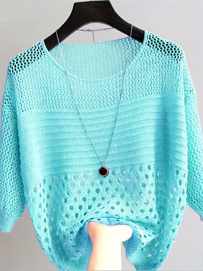 Damen Häkelshirt im Boho-Stil – Locker geschnittenes Strickoberteil mit geometrischem Muster