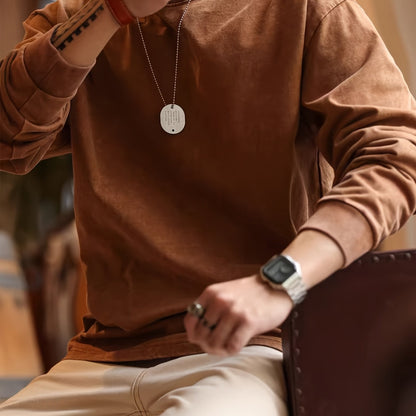 Herren Langarmshirt Regular Fit in Braun meliert