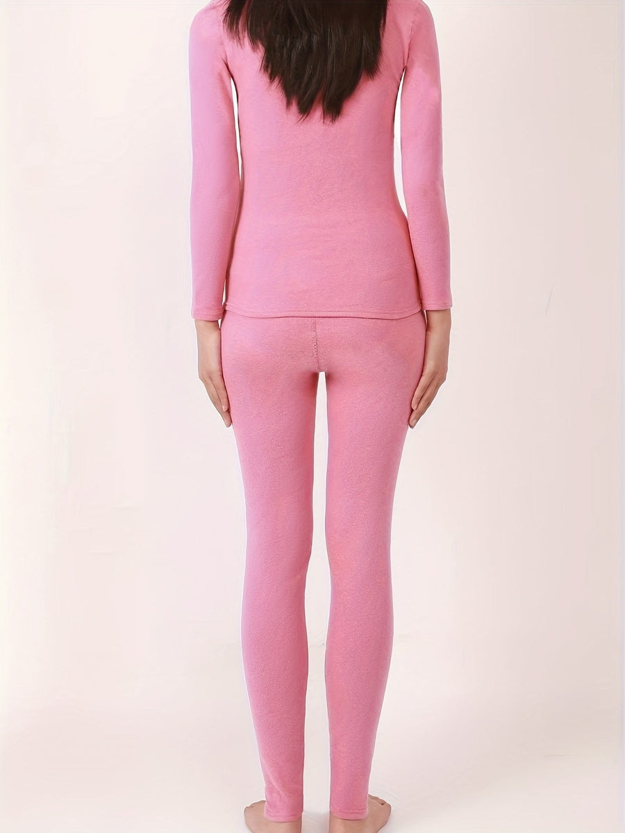Damen Thermounterwäsche Set Warm Leggings Oberteil Langarm Rollkragen
