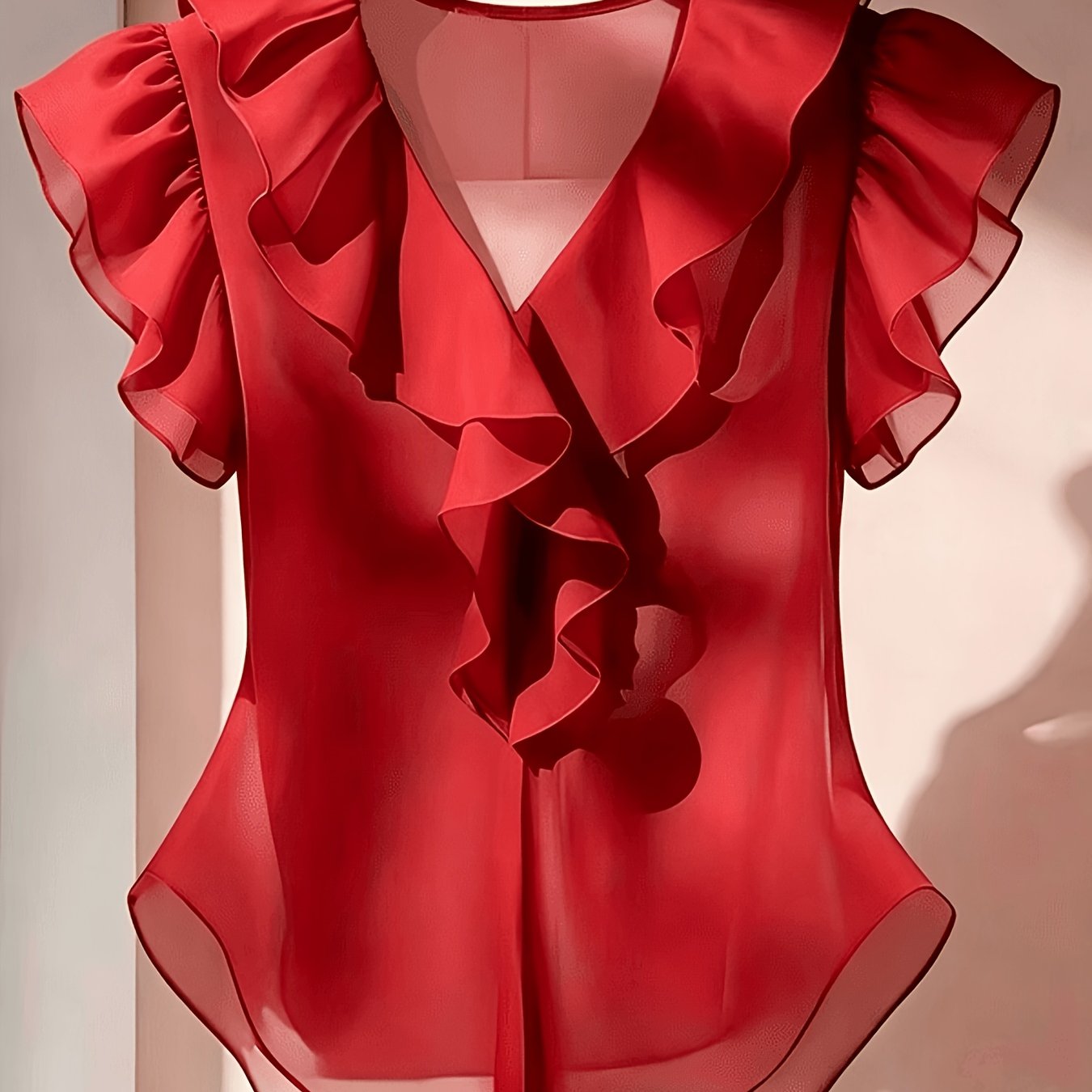 Damen Rüschenbluse mit V-Ausschnitt und Volantärmeln – Eleganter Stil für Büro und besondere Anlässe
