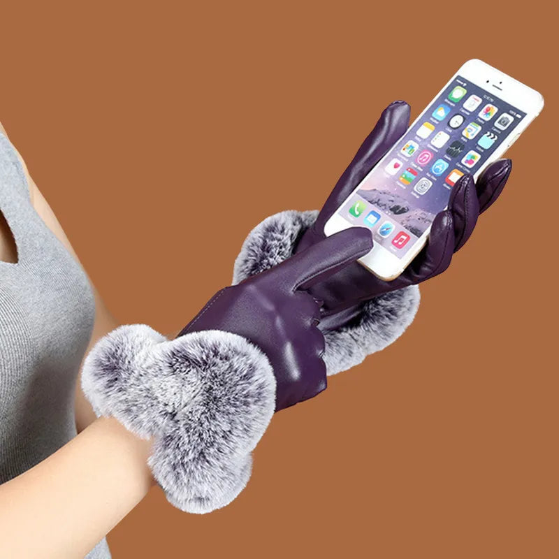 Dameshandschoenen met imitatiebontrand, zacht materiaal, warme winterhandschoenen
