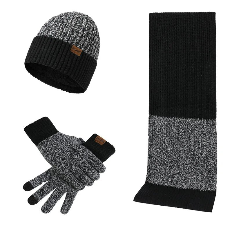 Unisex winterset met gebreide muts en sjaal, tweekleurig, geribbeld