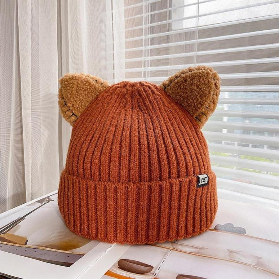 Gerippte Beanie Mütze mit Katzenohren aus weichem Material