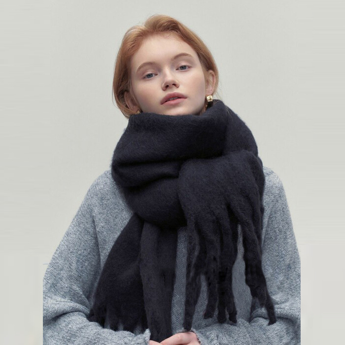 Weicher Winterschal mit Fransen Uni-Farben für Damen