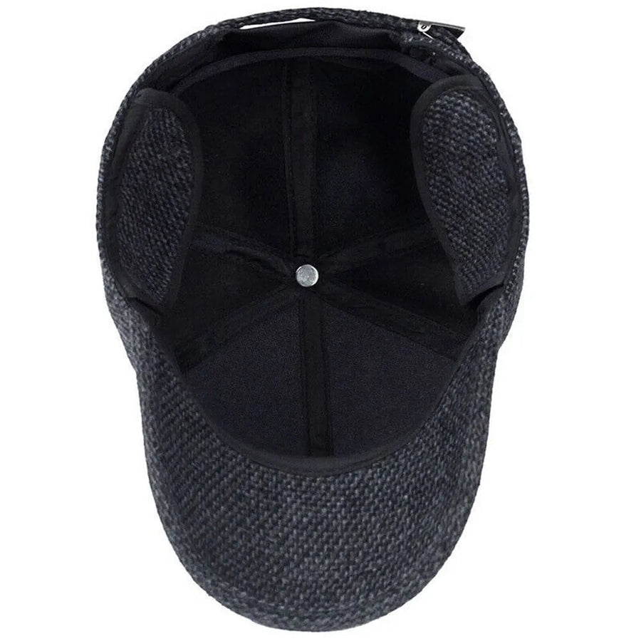 Herren Winter Baseball Cap mit Ohrenklappen, Strickoptik Mütze