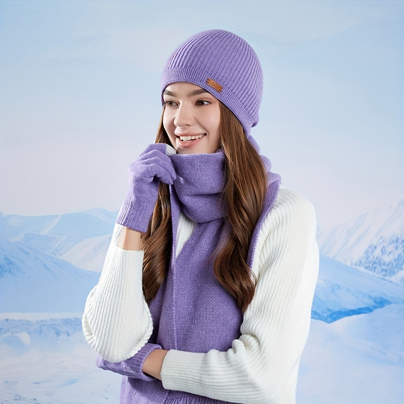Unisex Winter Set Strickmütze Schal Handschuhe Touchscreen