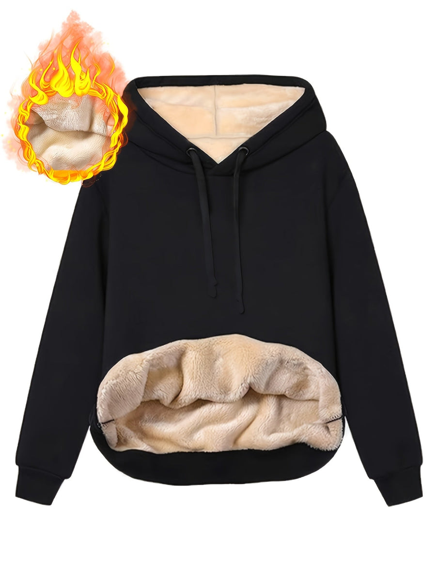 Unisex Hoodie mit Kapuze und Plüschfutter – Warmer Winter Pullover mit Kängurutasche
