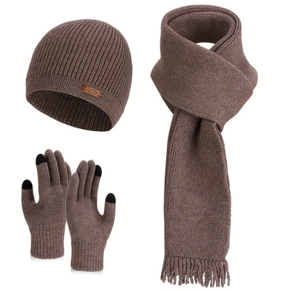Unisex Winter Set Strickmütze Schal Handschuhe Touchscreen