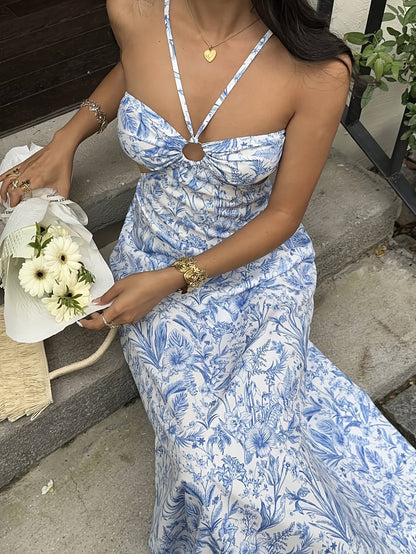 Damen Maxikleid mit botanischem Muster und Cut-Outs – Eleganter Sommer-Look