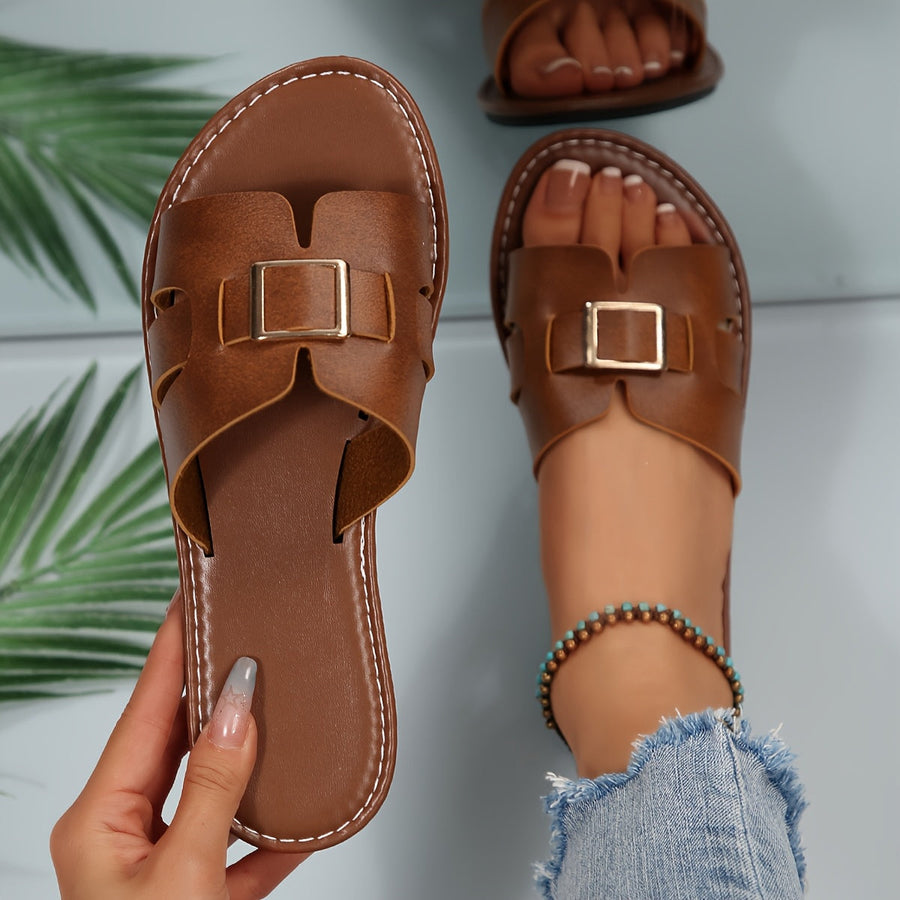 Damen Slide Sandalen mit Schnalle – Elegante Slip-On Pantoletten für Alltag und Freizeit