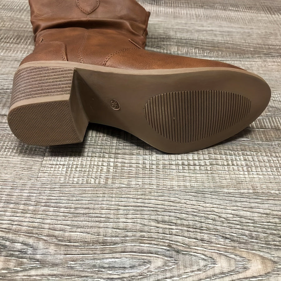 Damen Western Stiefel mit Blockabsatz und gerafftem Schaft