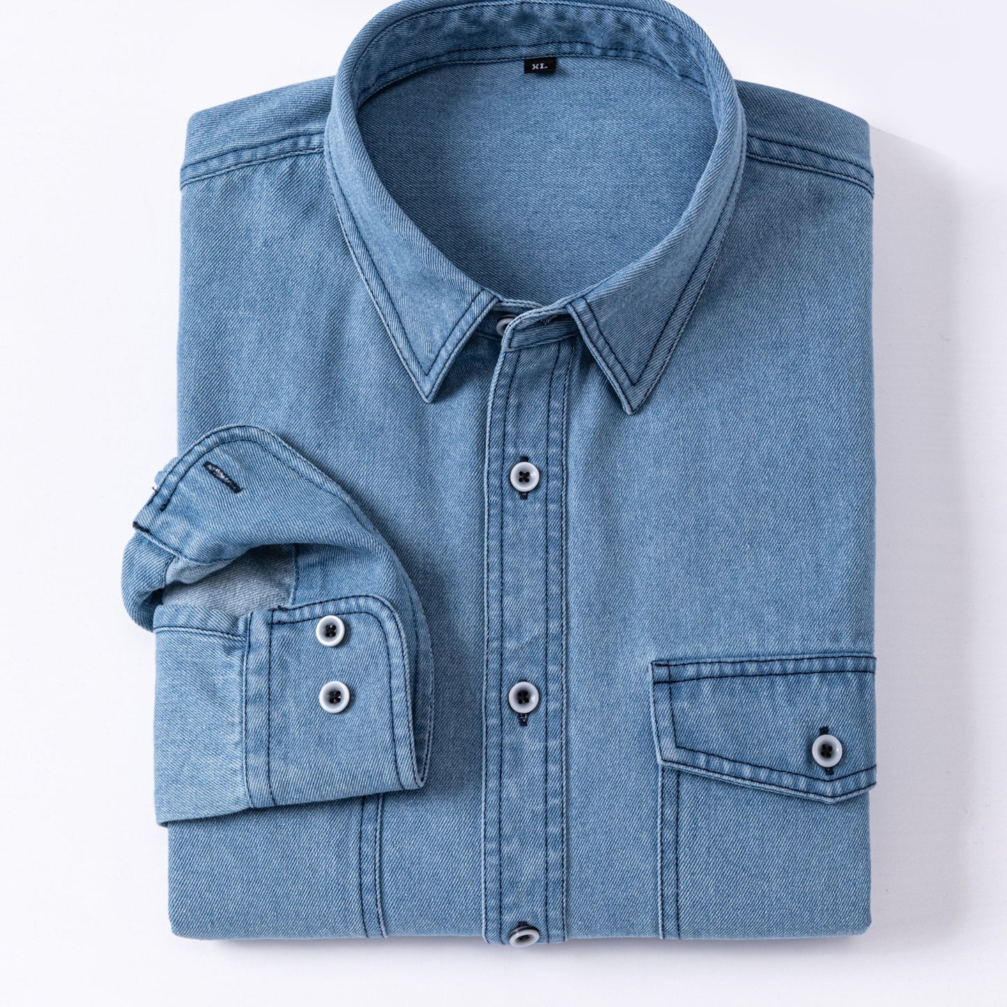 Herren Jeanshemd Langarm mit Brusttasche und Knopfleiste