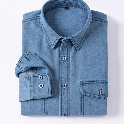 Herren Jeanshemd Langarm mit Brusttasche und Knopfleiste
