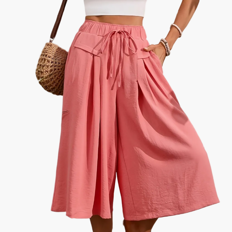 Damen Elegante Culotte Caprihose mit weitem Bein – Sommer Freizeitmode
