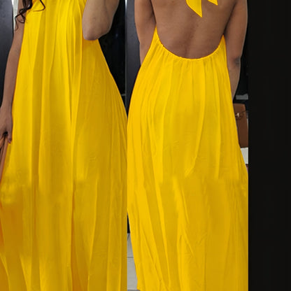 Damen Maxikleid mit Rückenausschnitt und Neckholder – Eleganter, weiter Schnitt für festliche Anlässe
