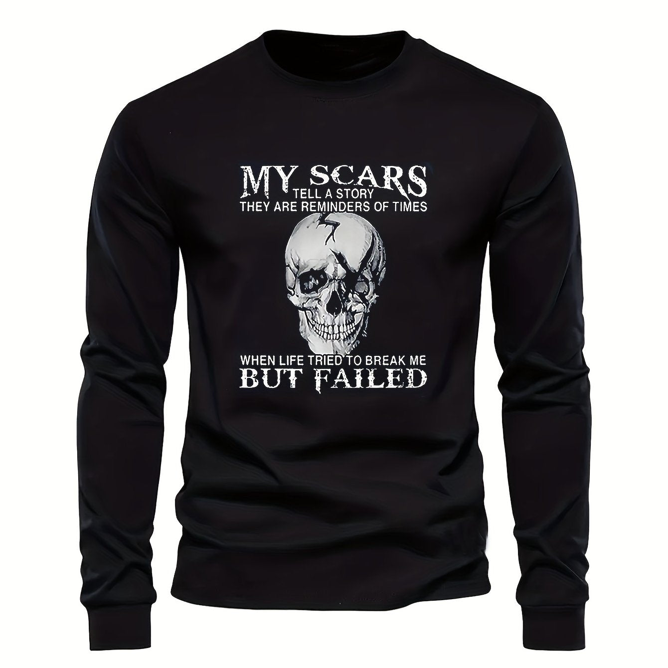 Herren Langarmshirt mit Totenkopf-Druck und Spruch – Rundhals