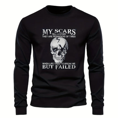 Herren Langarmshirt mit Totenkopf-Druck und Spruch – Rundhals