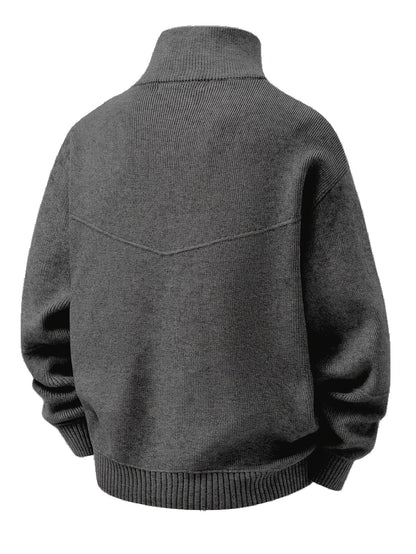 Herren Strickjacke Reißverschluss Stehkragen Dunkelgrau