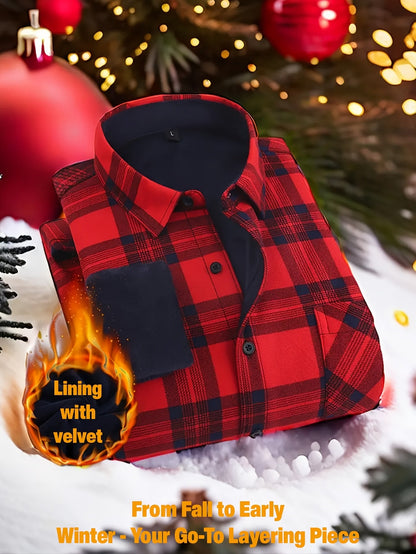 Herren Kariertes Hemd gefüttert Winter Langarm Flanell-Look