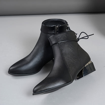 Damen Stiefeletten Schwarz mit Reißverschluss und Dekoschnürung