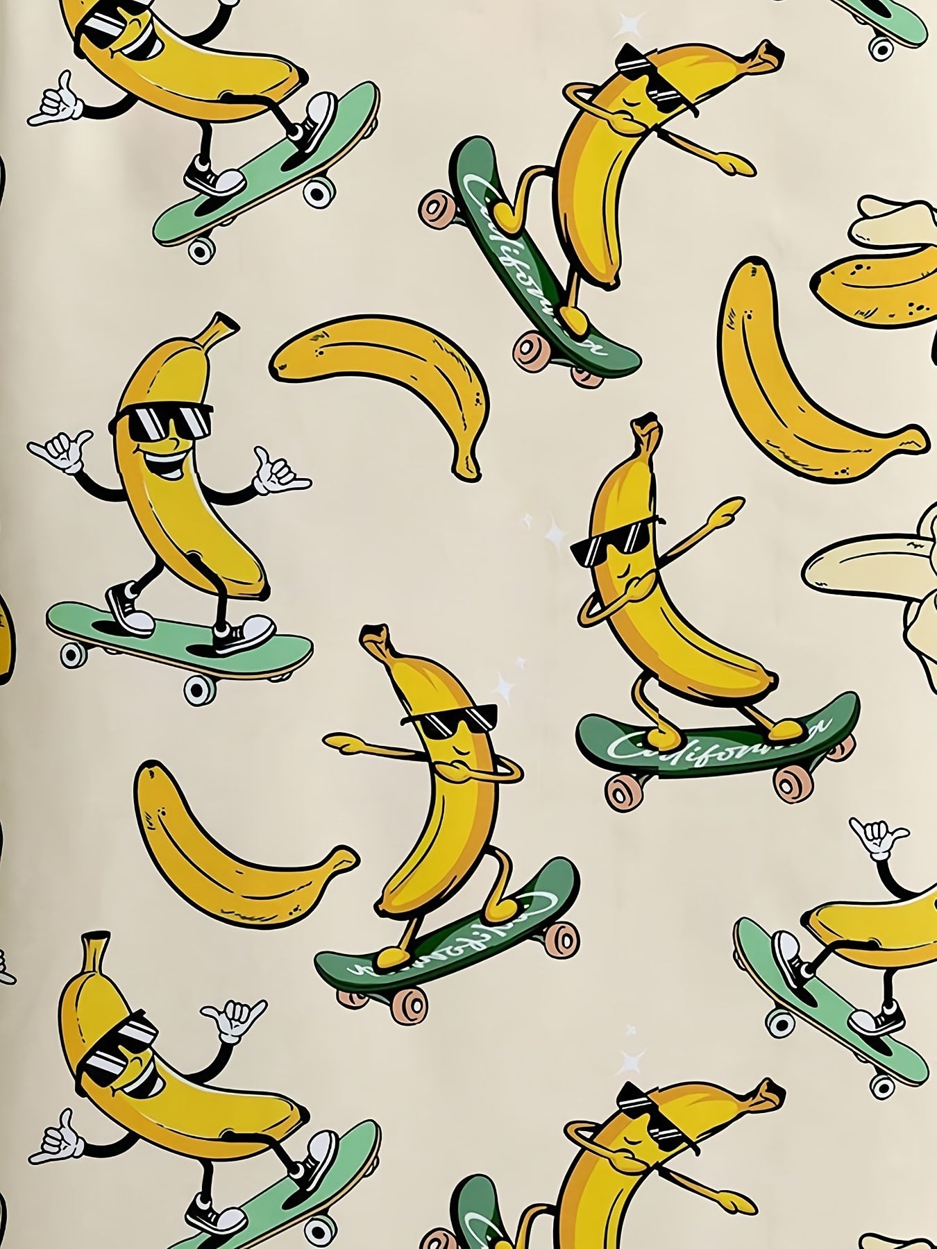 Herren Freizeit Hemd mit Skateboard-Banane Cartoon Print – Kurzarm, Lustiger Stil für Alltag & Party