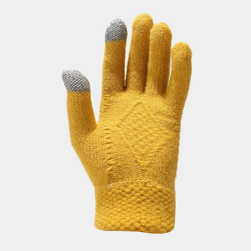 Wintermutsenset met gebreid patroon, pompon, sjaal en touchscreenhandschoenen