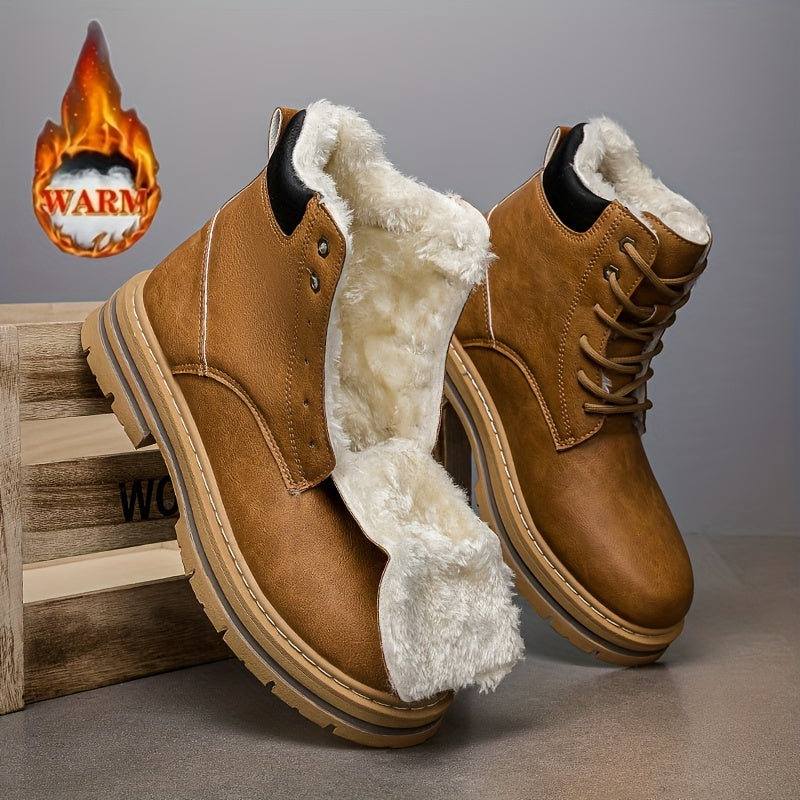 Warm gefütterte Schnürstiefeletten für Herren – Robuste Winterstiefel mit Profilsohle