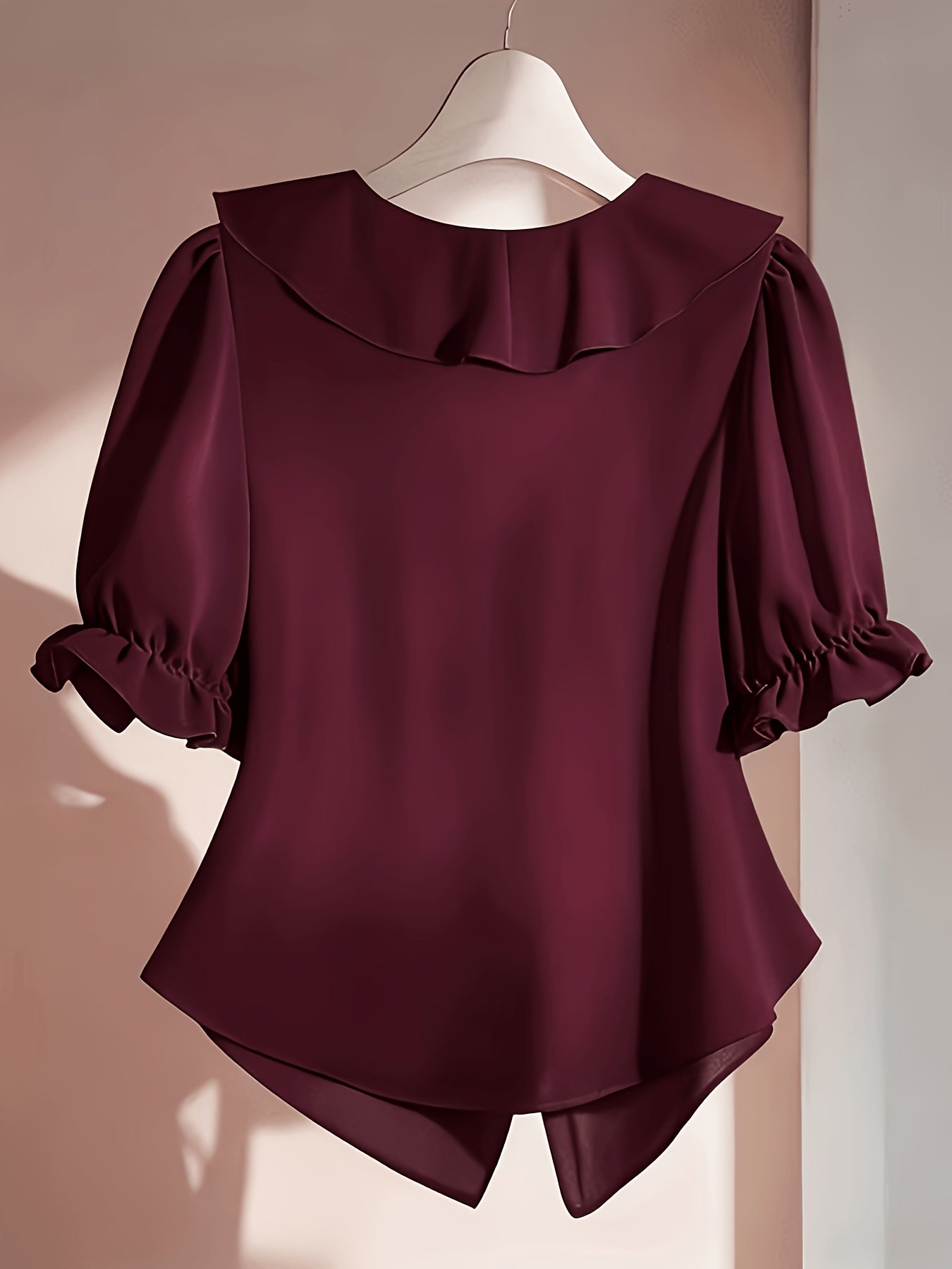 Damen Bluse mit Rüschen und Puffärmeln – Elegante feminine V-Ausschnitt Bluse für Büro und Freizeit